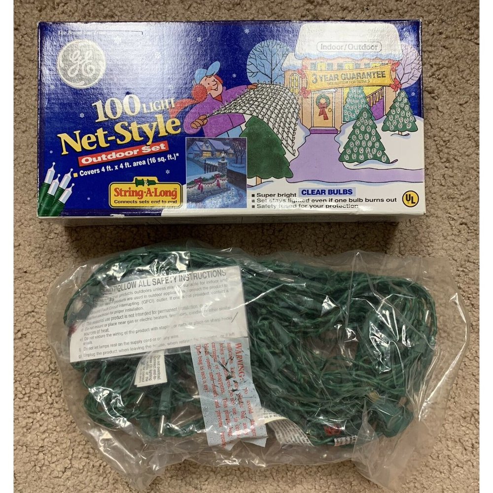 GE 100 Light Net Style 4x4ft Clear Bulbs String a long New Open Box! Christmas